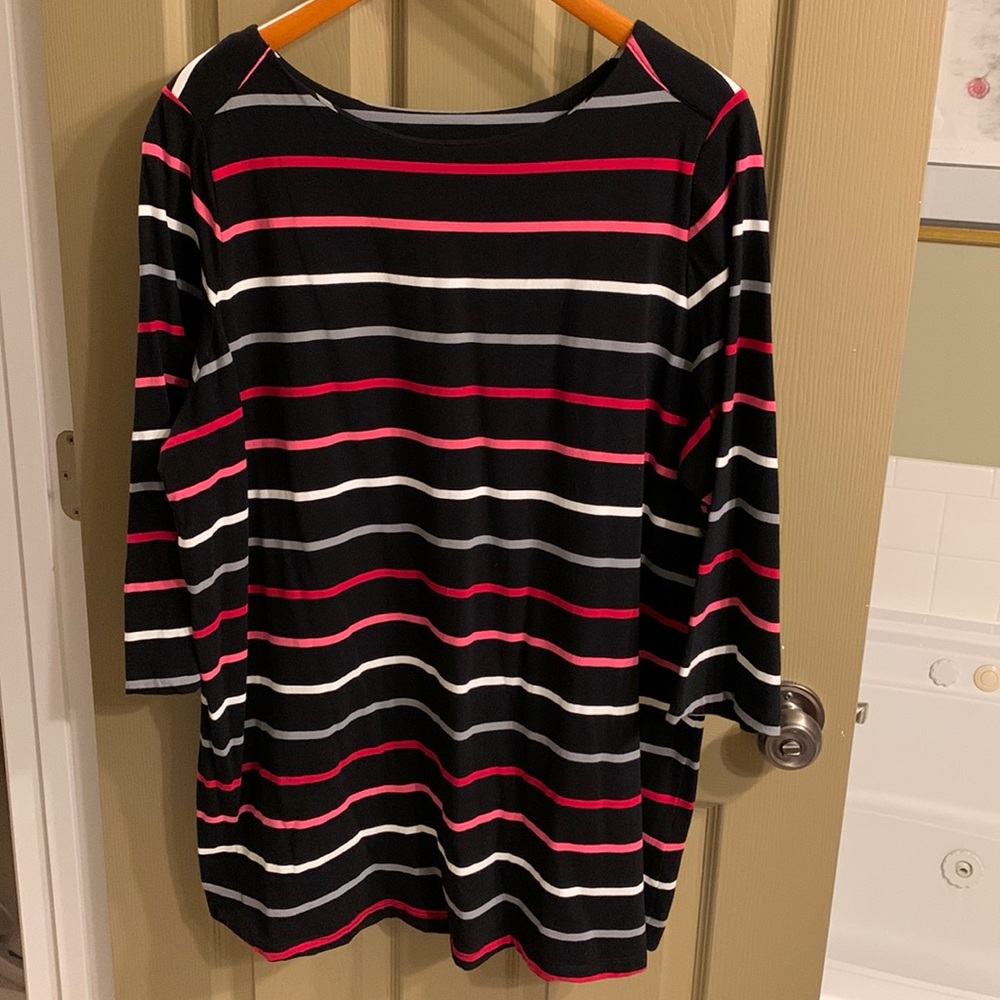 Denim & Co. Yarn Dyed Stripe 3/4 Sleeve Boat Neck Top